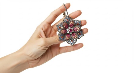 Mano delicata mostra gioiello floreale luminoso dettagli raffinati. AI Generated