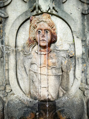 Historic religious stone fountain carving, sanctuary of bom jesus do monte, braga, portugal