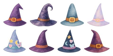 PNG Colorful whimsical witch hats collection, element set on transparent background
