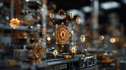 Product development workflow enhanced by AI virtual assistants in an open - floor office with natural light for tech marketing.