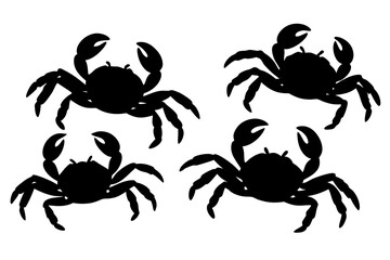set of Crab walking silhouette vector isolated on white background