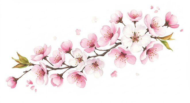 Fiori di ciliegio rosa delicati dipinti ad acquerello luce soffusa primavera. AI Generated