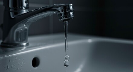 Close-up of a dripping faucet showing water conservation and domestic plumbing issue