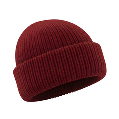 Burgundy Knit Beanie Hat - Winter Warm Ribbed Cuff Hat