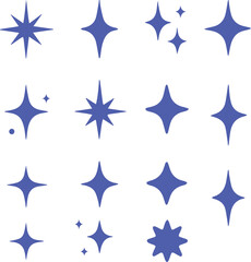 Collection of blue starburst shapes on a white background sparkle shine
