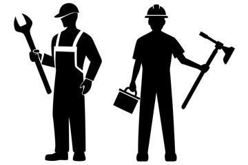 Construction worker with tools silhouette illustration