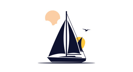 Fototapeta premium A beautiful sailboat glides across the calm ocean waters under a warm setting sun.