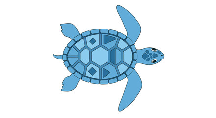 Obraz premium A cute cartoon illustration of a blue sea turtle swimming gently through the ocean waters.