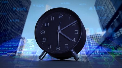 The concept of Time Management and Productivity, represented with a clock and an urban background - Powered by Adobe
