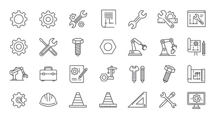 Engineering Icons Line Art Collection for Design Projects