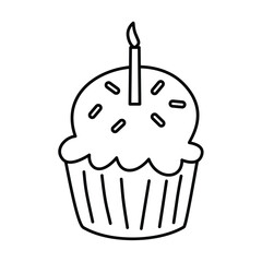 coloring page of cute birthday cupcake