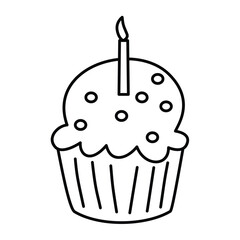Cupcake with Candle Illustration, birthday cupcake