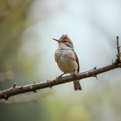 Ruby-crowned kinglet singing perched on tree branch