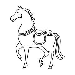 Chinese New Year 2026, the year of the Horse, red and gold line art characters, simple hand-drawn Asian elements with craft (Chinese translation: Happy Chinese New Year 2026, year of the Horse)