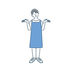 分からない様子の男性保育士のシンプルな線画イラスト素材