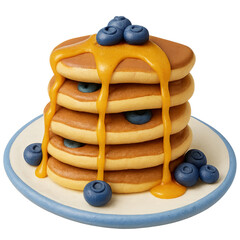 3D Clay Style Pancakes with Blueberries and Syrup