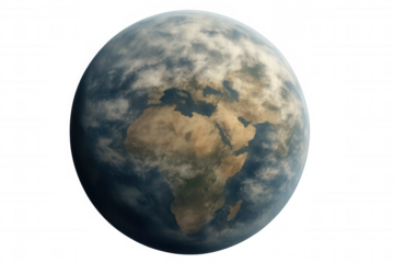 Earth globe showing africa and europe continents with clouds, global environmental issues, space and geography concepts, transparent background