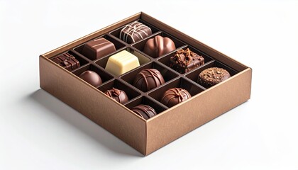 Assorted chocolates in a brown cardboard box