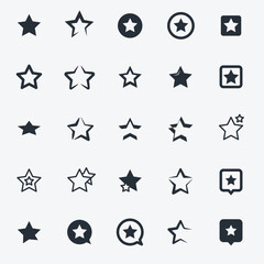 Black star various shape stamp silhouette flat set. 