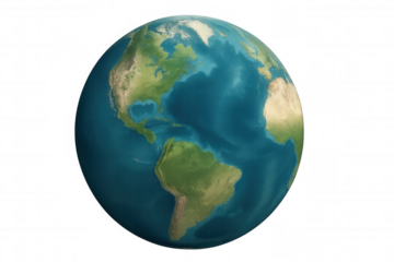 Earth globe showing continents of north and south america, africa, and europe on transparent background