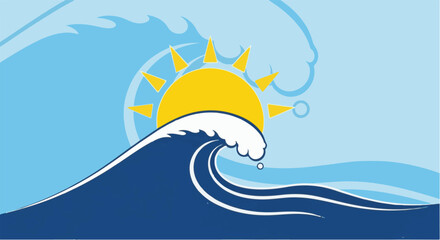 Sun Over Ocean Wave Illustration