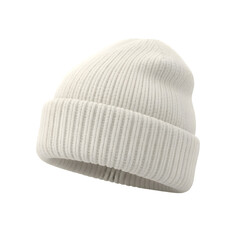 White knit beanie hat winter headwear accessory isolated on white background