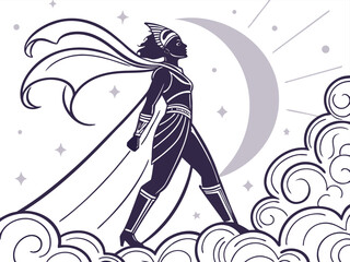 Artistic Closeup of Goddess Durga Face Vector Drawing