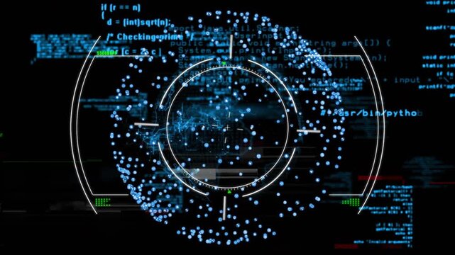 As blue data points appearing scanning HUD generating rings rotating arc displaying scan completion