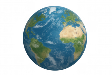 Earth globe showing continents and oceans with transparent background, global connection and communication concept