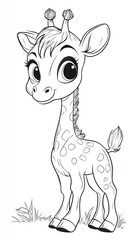 Adorable Baby Giraffe Coloring Page: A Cute Cartoon Giraffe Calf Illustration