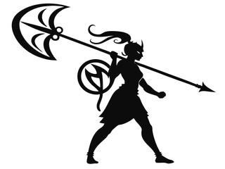 Obraz premium Silhouette Warrior Durga with Trident Vector Art