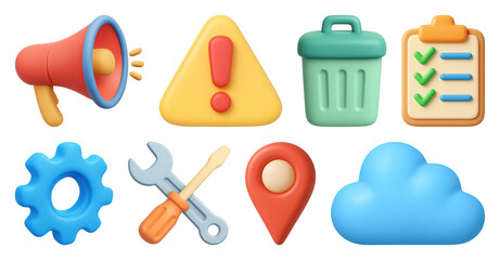 PNG Colorful 3D digital icons collection, element set on transparent background