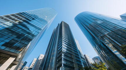 Modern business skyscrapers with glass facades in city center