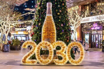Champagne bottle and 2030 new years eve display
