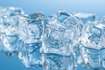Obraz premium 透明な氷の立方体と水滴のクローズアップ