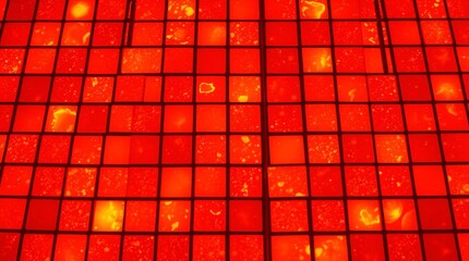 abstract background with red tiles with yellowy glow effect and reflections of light in the windows
