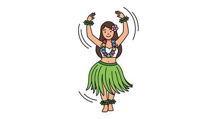 Illustration of a woman in a hula skirt dancing.