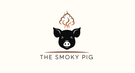 Black pig head logo with smoke above, text 'The Smoky Pig' below on beige background.