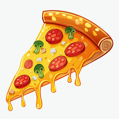 Cartoon Pizza Slice with Dripping Cheese Pepperoni and Mushroom Toppings.