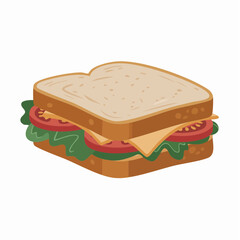 Cartoon Sandwich with Tomato Cheese and Lettuce on Toasted Bread.