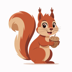 Cartoon Squirrel with Red and Green Eyes Holding an Acorn.