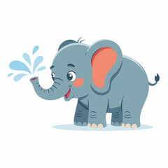 Playful Cartoon Elephant Spraying Water with its Trunk in Upbeat Mood.
