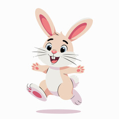 Joyful Cartoon Rabbit Leaping with Enthusiasm and a Cheerful Expression.