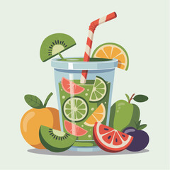 Refreshing Citrus and Kiwi Smoothie with Striped Straw and Fruit Slices.