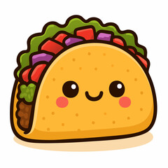 Smiling Taco Cartoon Character with Colorful Toppings and Rosy Cheeks.