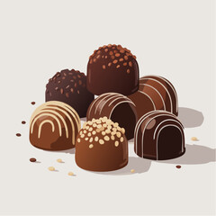 Assorted Chocolate Truffles with Toppings and Decorative Stripes Illustration.