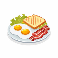 Cartoon Breakfast Plate with SunnySide Up Eggs Toast Bacon and Lettuce.