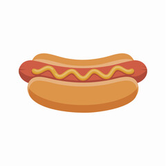Cartoon Hotdog with Wavy Mustard Topping in a Soft Bun Simple Illustration.