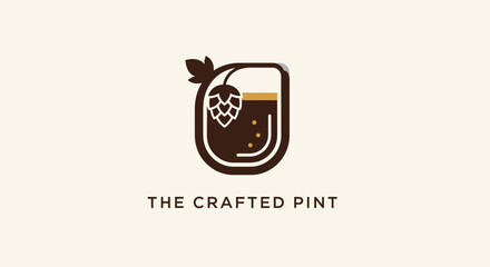 A modern, minimalist logo for 'The Crafted Pint', featuring a stylized brown pint glass containing a hop cone and beer.