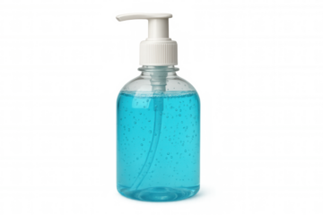 Hand sanitizer gel pump bottle for hygiene and protection against germs, transparent background